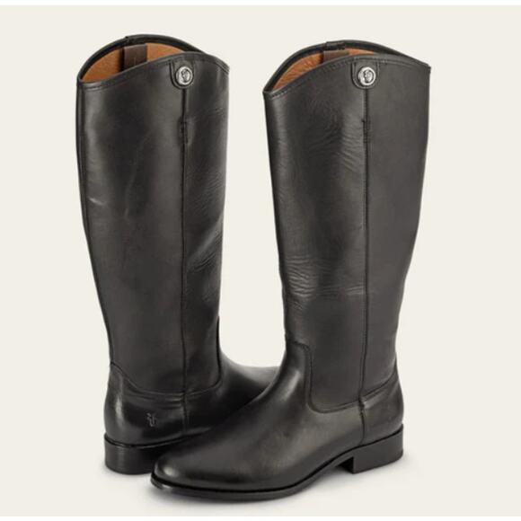 FRYE Melissa Button 2 Riding Boots Tall Leather Block Heel Flat, Black - Picture 2 of 12